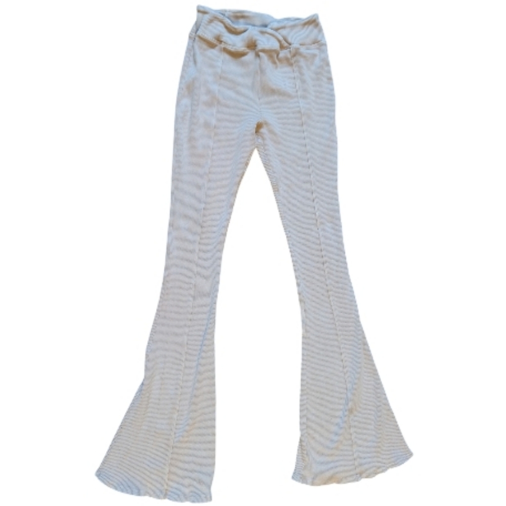 Fashion Nova Ribbed Flare Leggings Cream Boho Chic Yoga Pants XS
